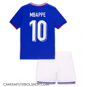 Camisa de time de futebol França Kylian Mbappe #10 Replicas 1º Equipamento Infantil Europeu 2024 Manga Curta (+ Calças curtas)